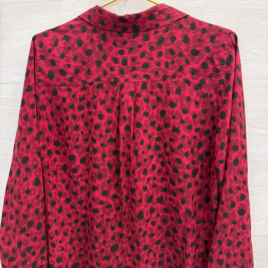 Equipment 100% Silk Berry Leopard Button Down Blouse Medium
