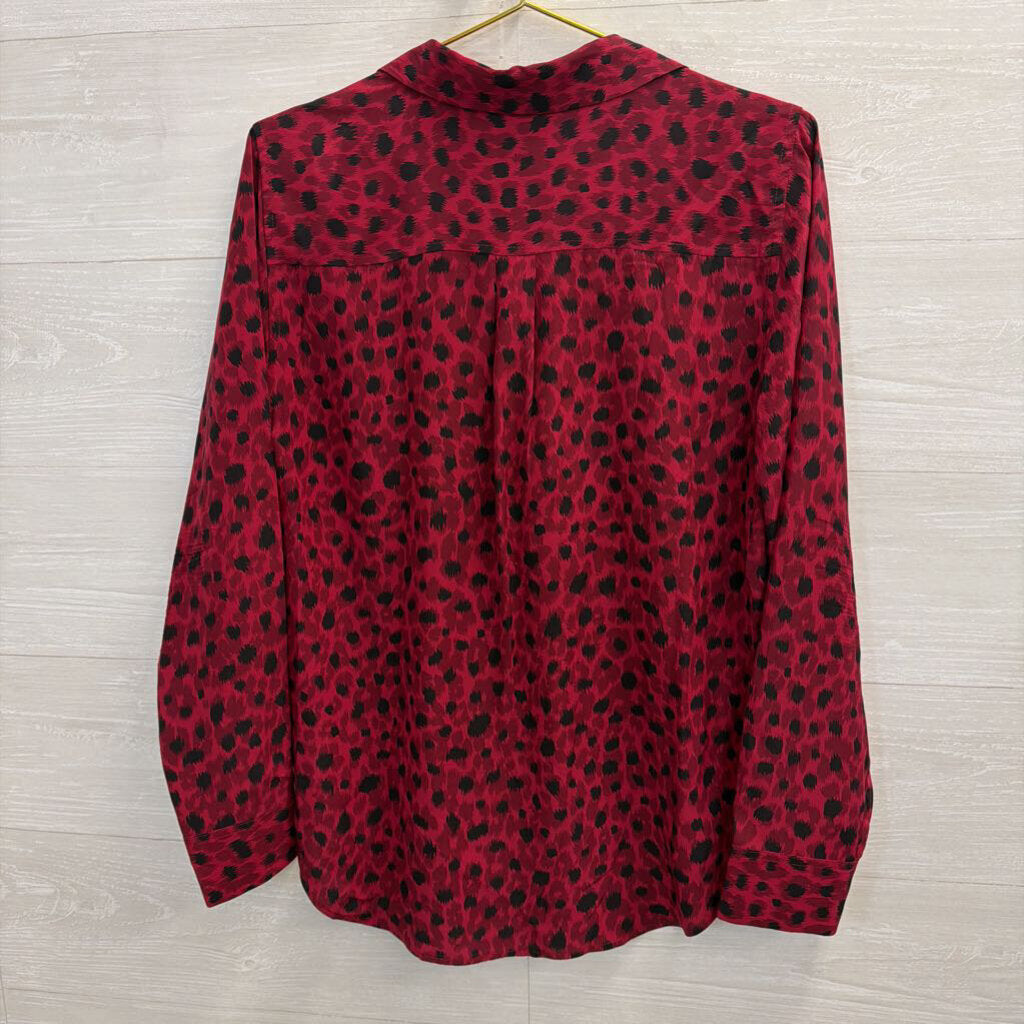 Equipment 100% Silk Berry Leopard Button Down Blouse Medium