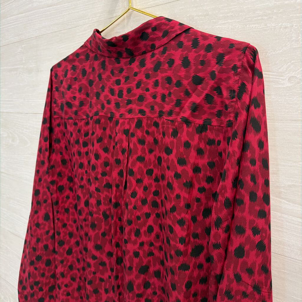Equipment 100% Silk Berry Leopard Button Down Blouse Medium