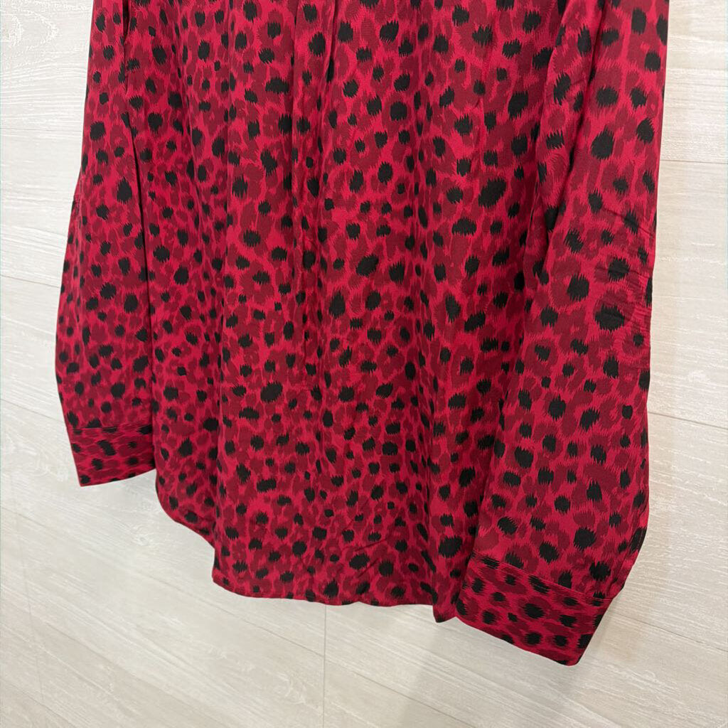 Equipment 100% Silk Berry Leopard Button Down Blouse Medium