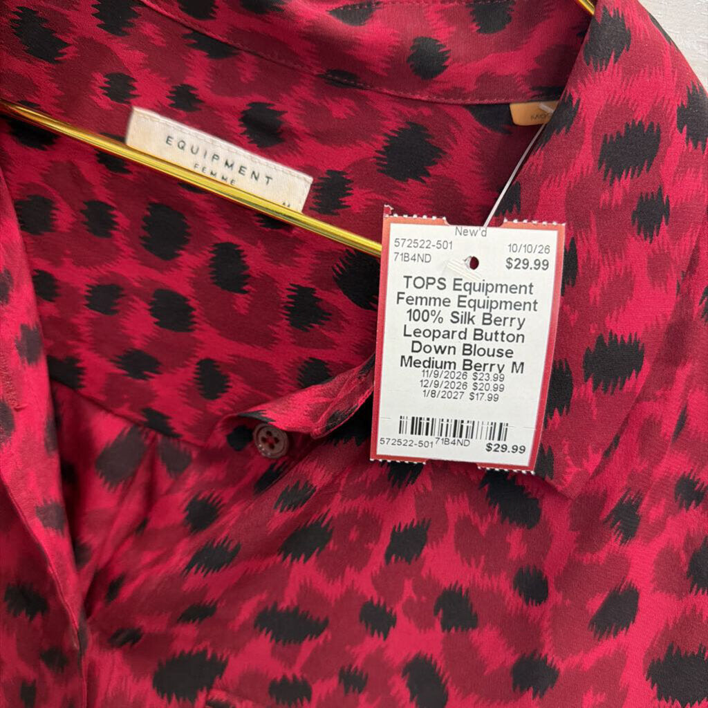 Equipment 100% Silk Berry Leopard Button Down Blouse Medium