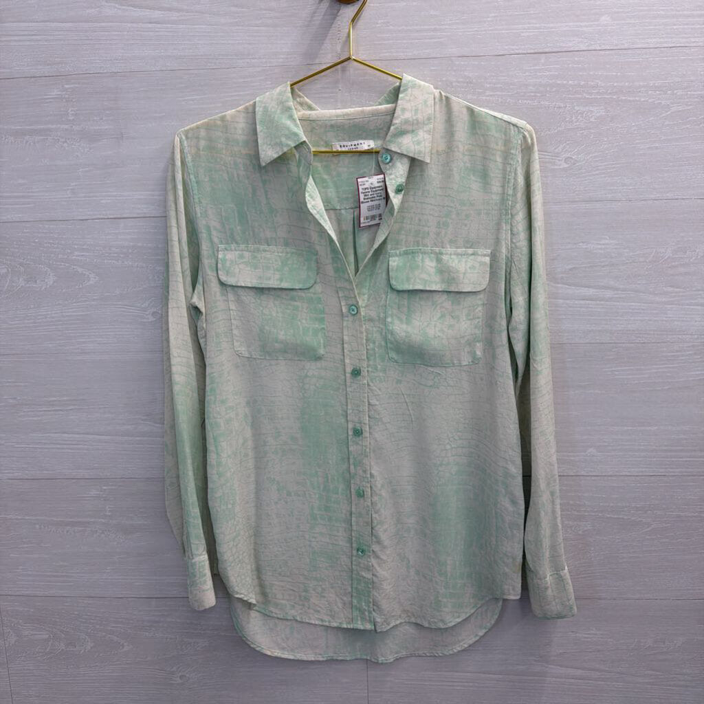 Equipment Mint and Ivory Snakeskin Print Blouse