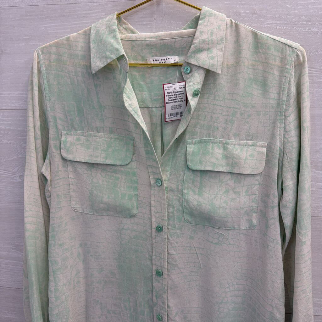 Equipment Mint and Ivory Snakeskin Print Blouse