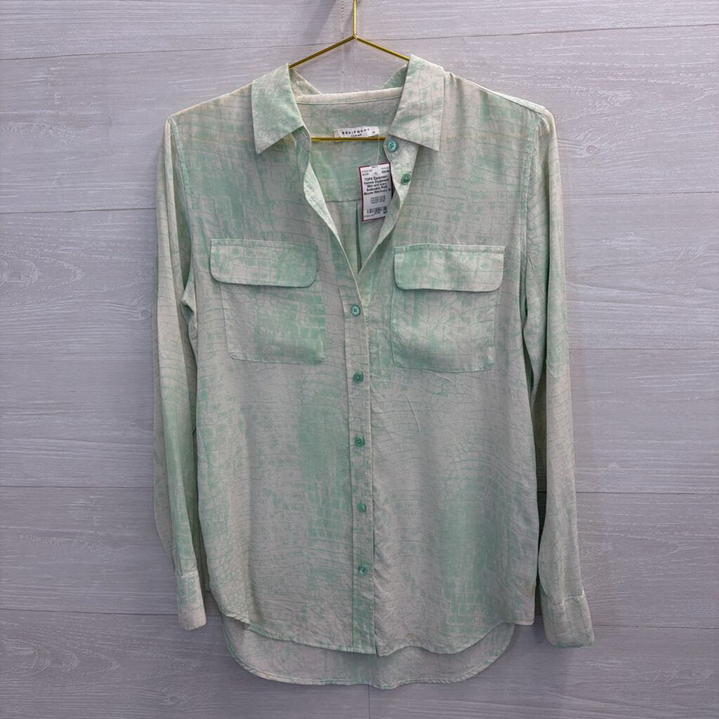 Equipment Mint and Ivory Snakeskin Print Blouse