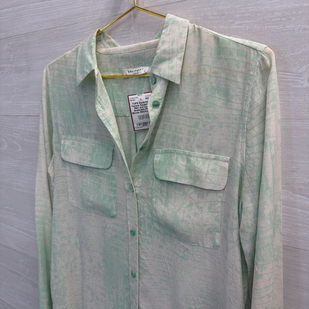 Equipment Mint and Ivory Snakeskin Print Blouse