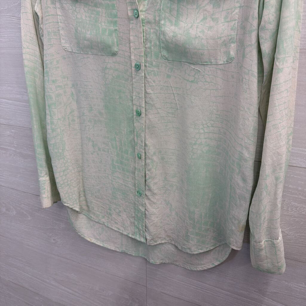 Equipment Mint and Ivory Snakeskin Print Blouse