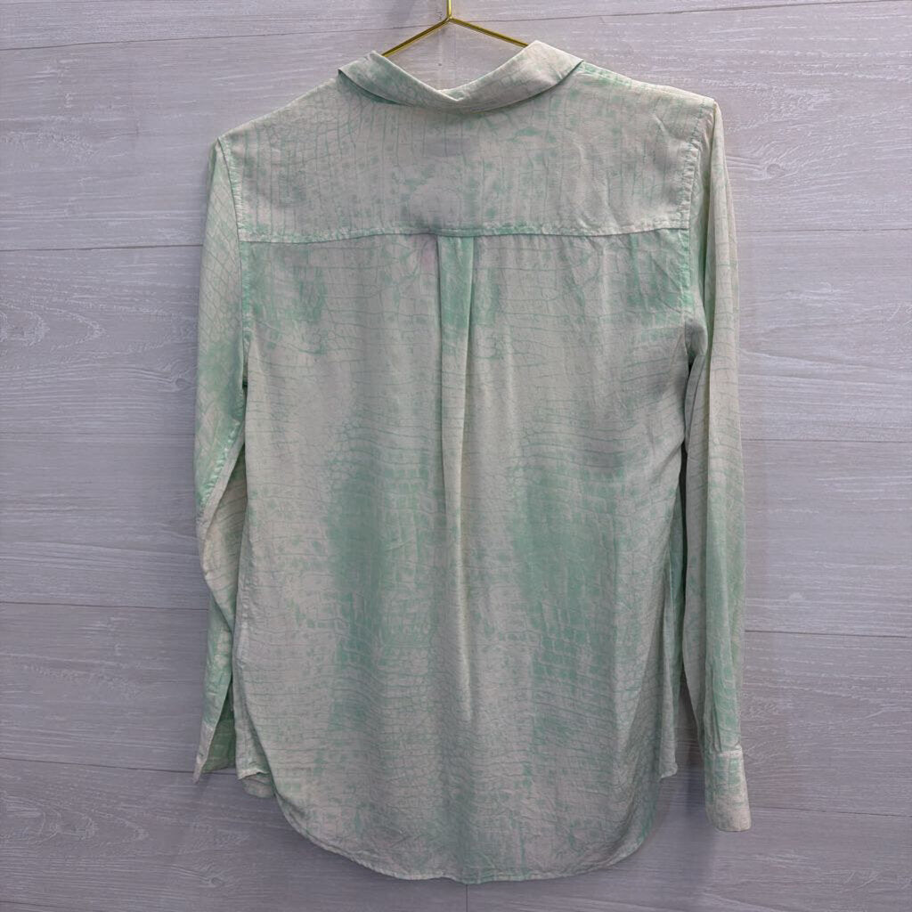 Equipment Mint and Ivory Snakeskin Print Blouse