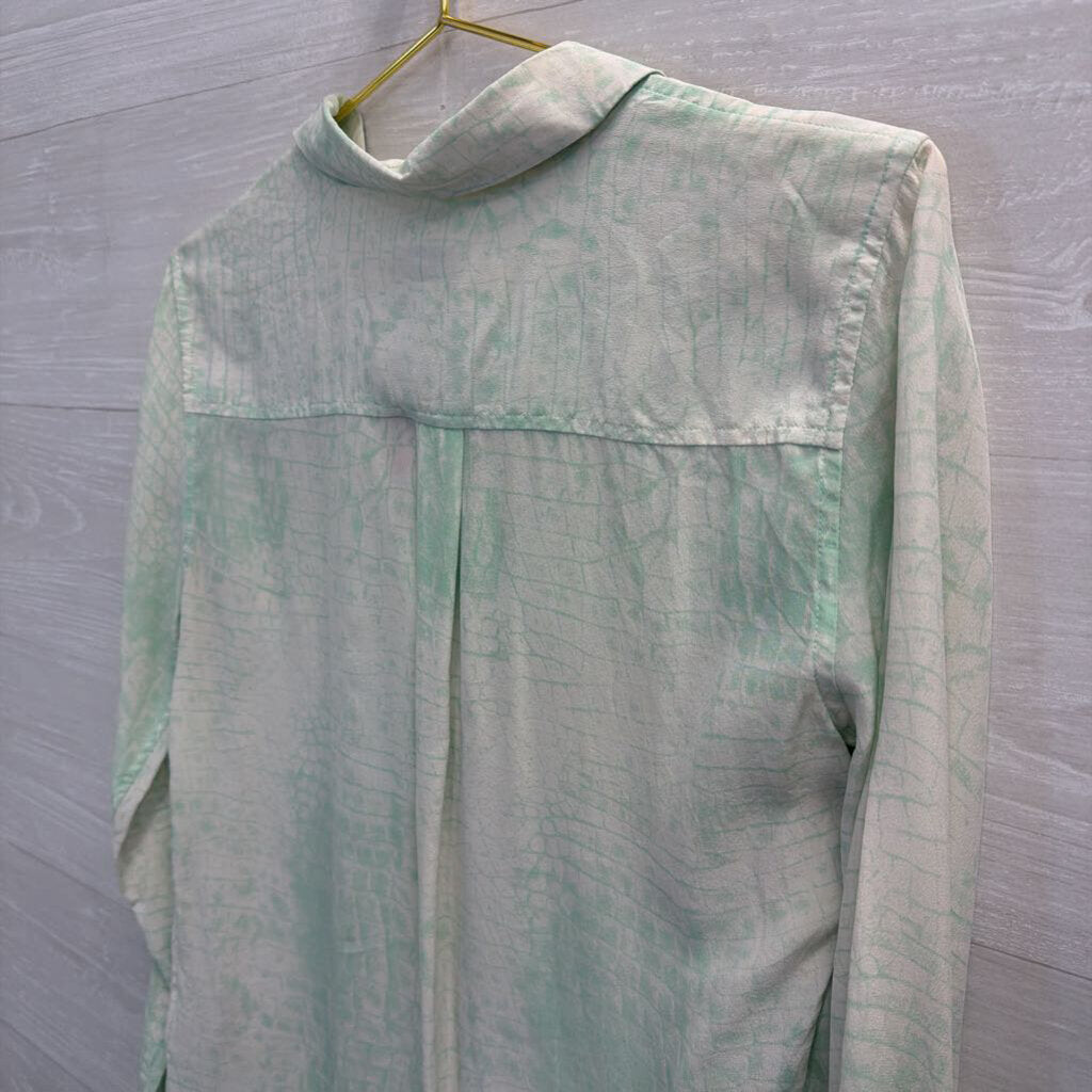 Equipment Mint and Ivory Snakeskin Print Blouse