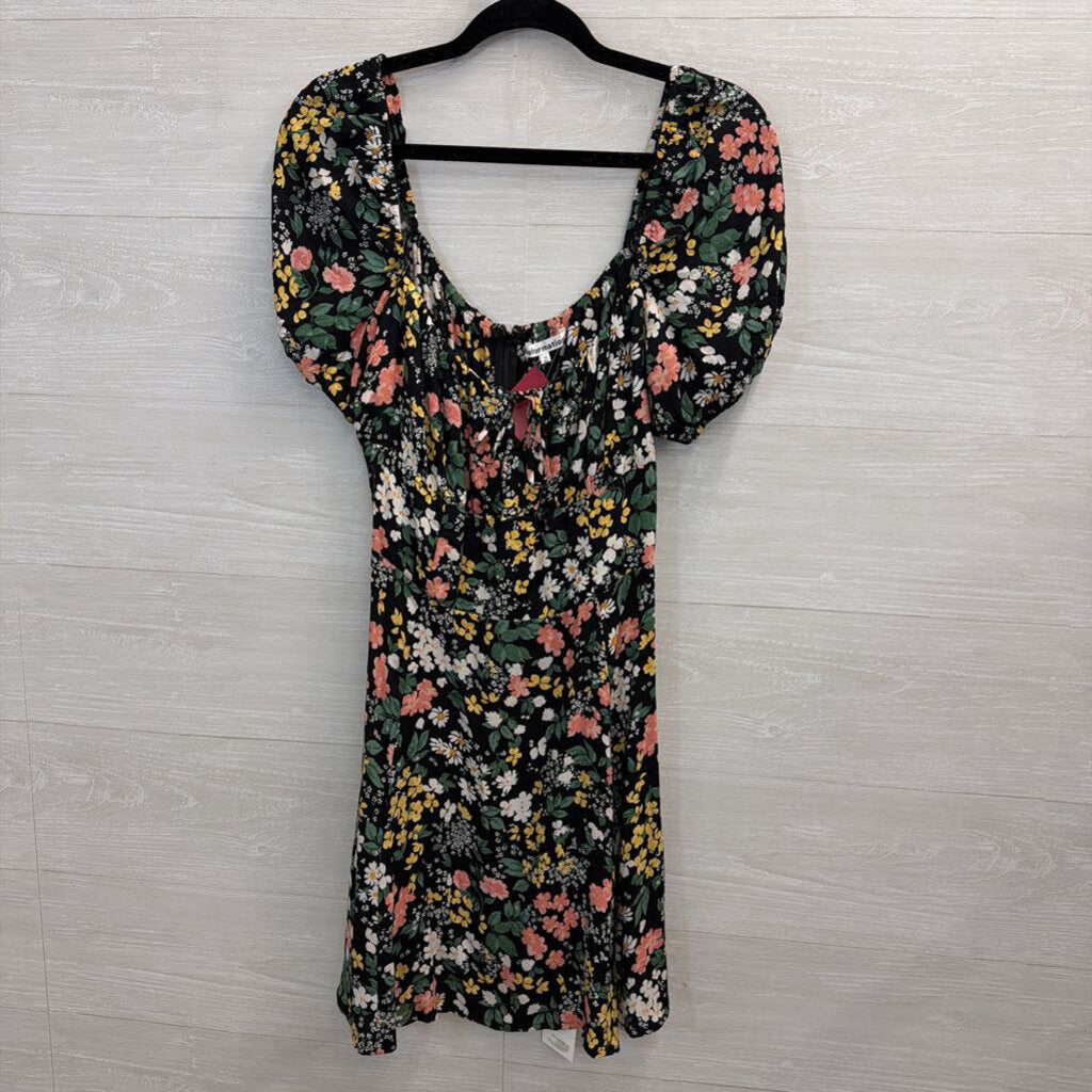 Reformation Black Floral Puff Sleeve Mini Dress 10