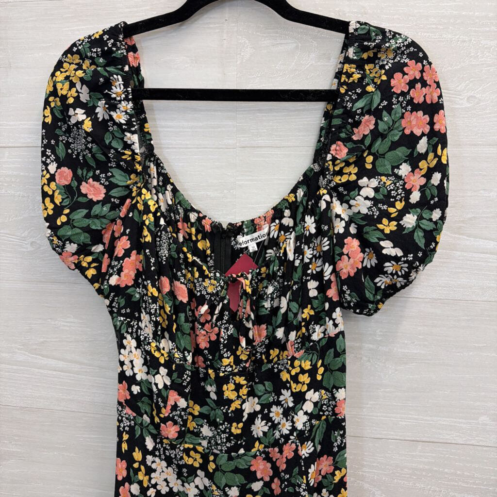 Reformation Black Floral Puff Sleeve Mini Dress 10