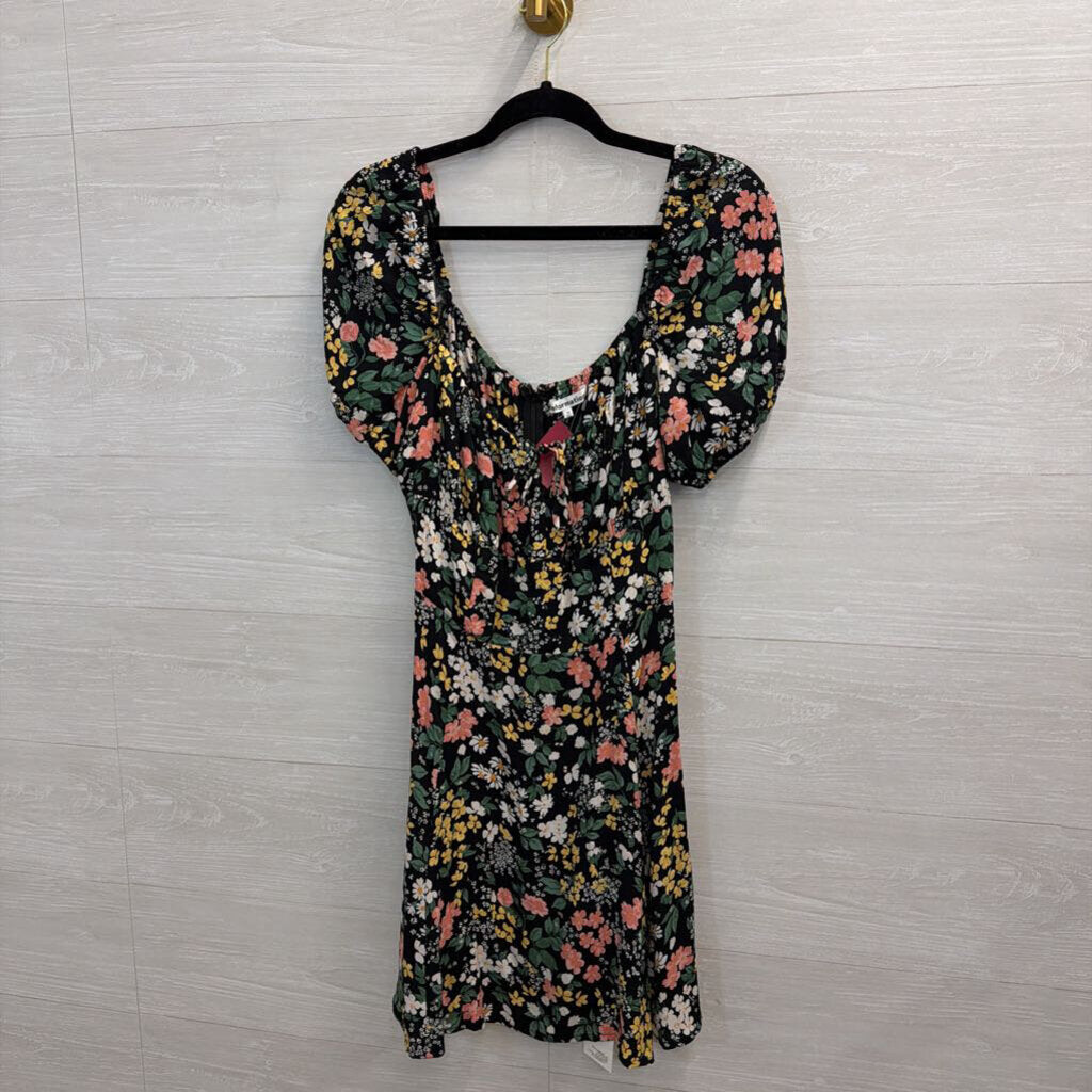 Reformation Black Floral Puff Sleeve Mini Dress 10