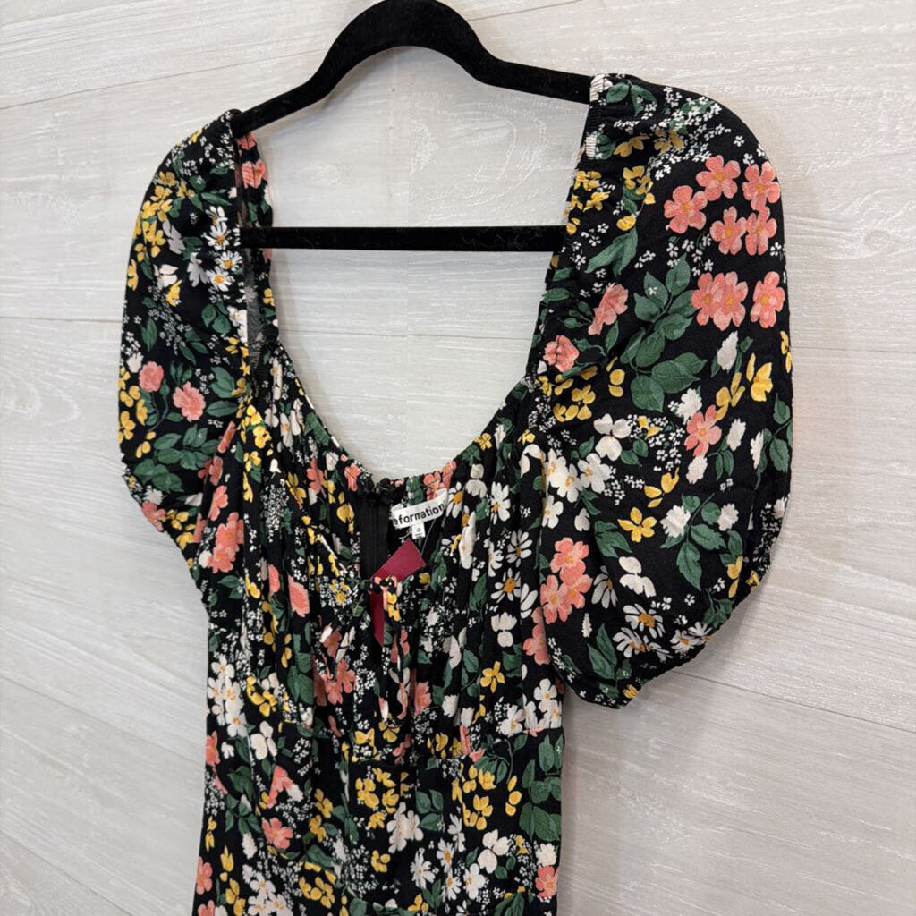 Reformation Black Floral Puff Sleeve Mini Dress 10