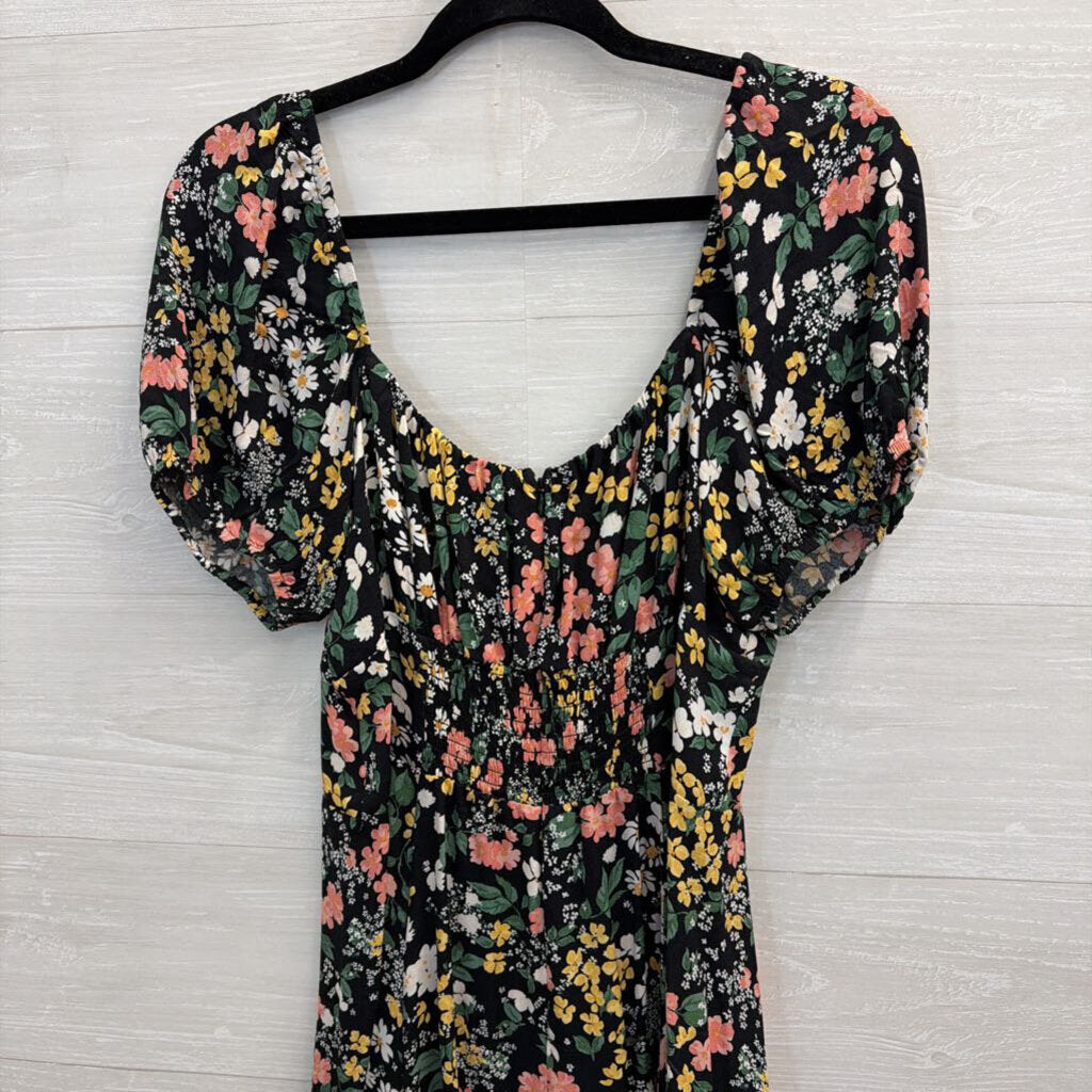 Reformation Black Floral Puff Sleeve Mini Dress 10