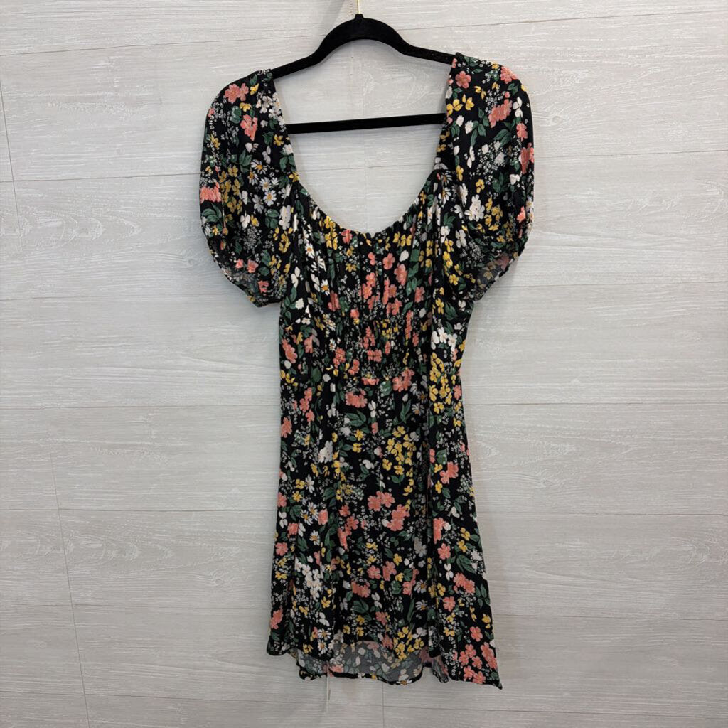Reformation Black Floral Puff Sleeve Mini Dress 10