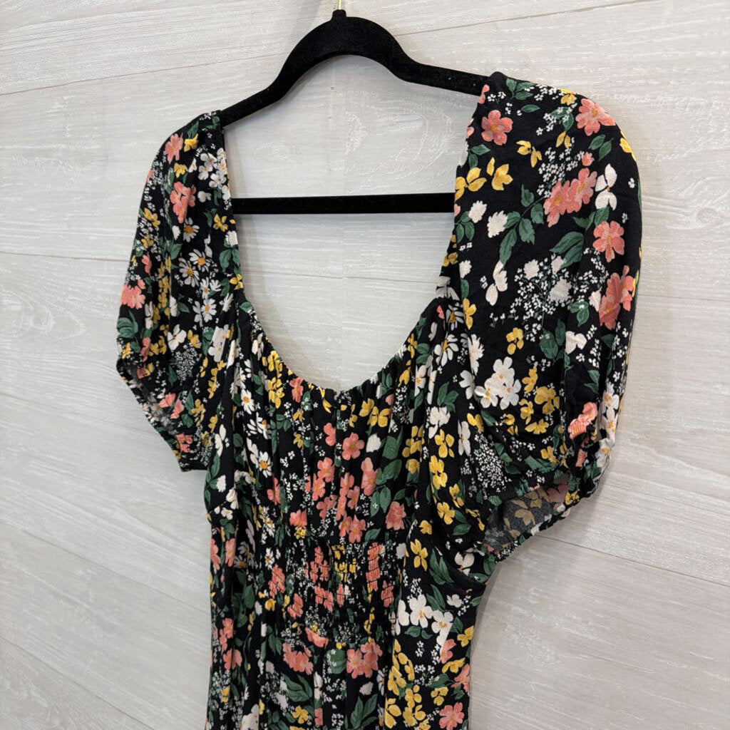 Reformation Black Floral Puff Sleeve Mini Dress 10