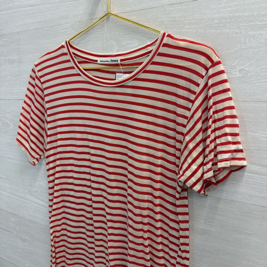 Reformation Jeans Red and Cream Striped Scoop Neck Tee Large