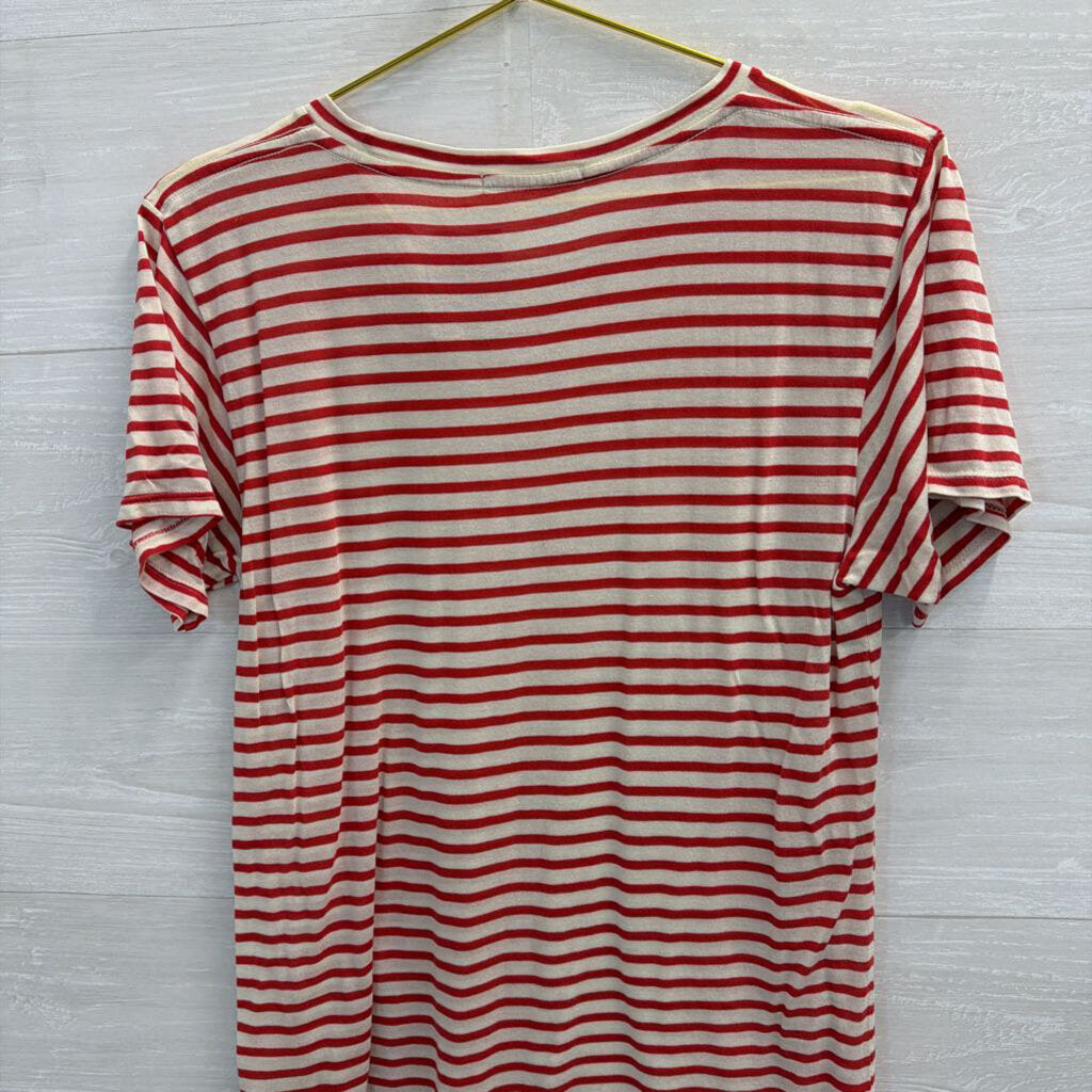 Reformation Jeans Red and Cream Striped Scoop Neck Tee Large