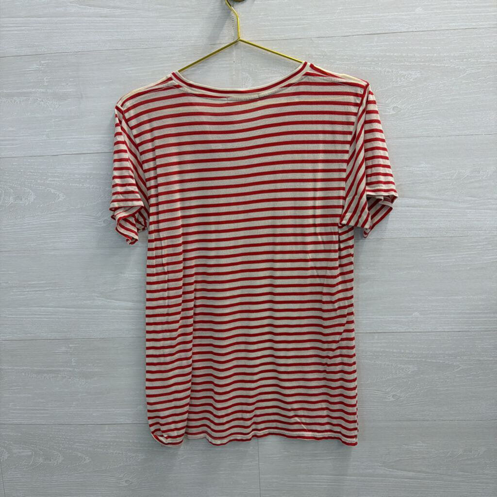 Reformation Jeans Red and Cream Striped Scoop Neck Tee Large