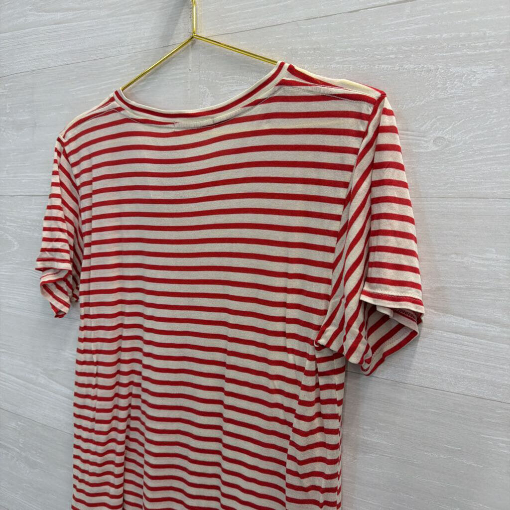 Reformation Jeans Red and Cream Striped Scoop Neck Tee Large