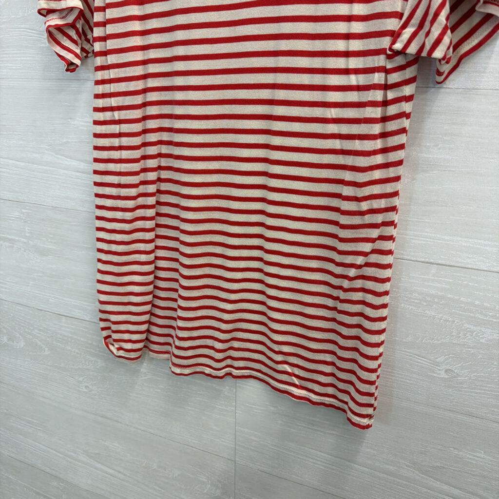 Reformation Jeans Red and Cream Striped Scoop Neck Tee Large