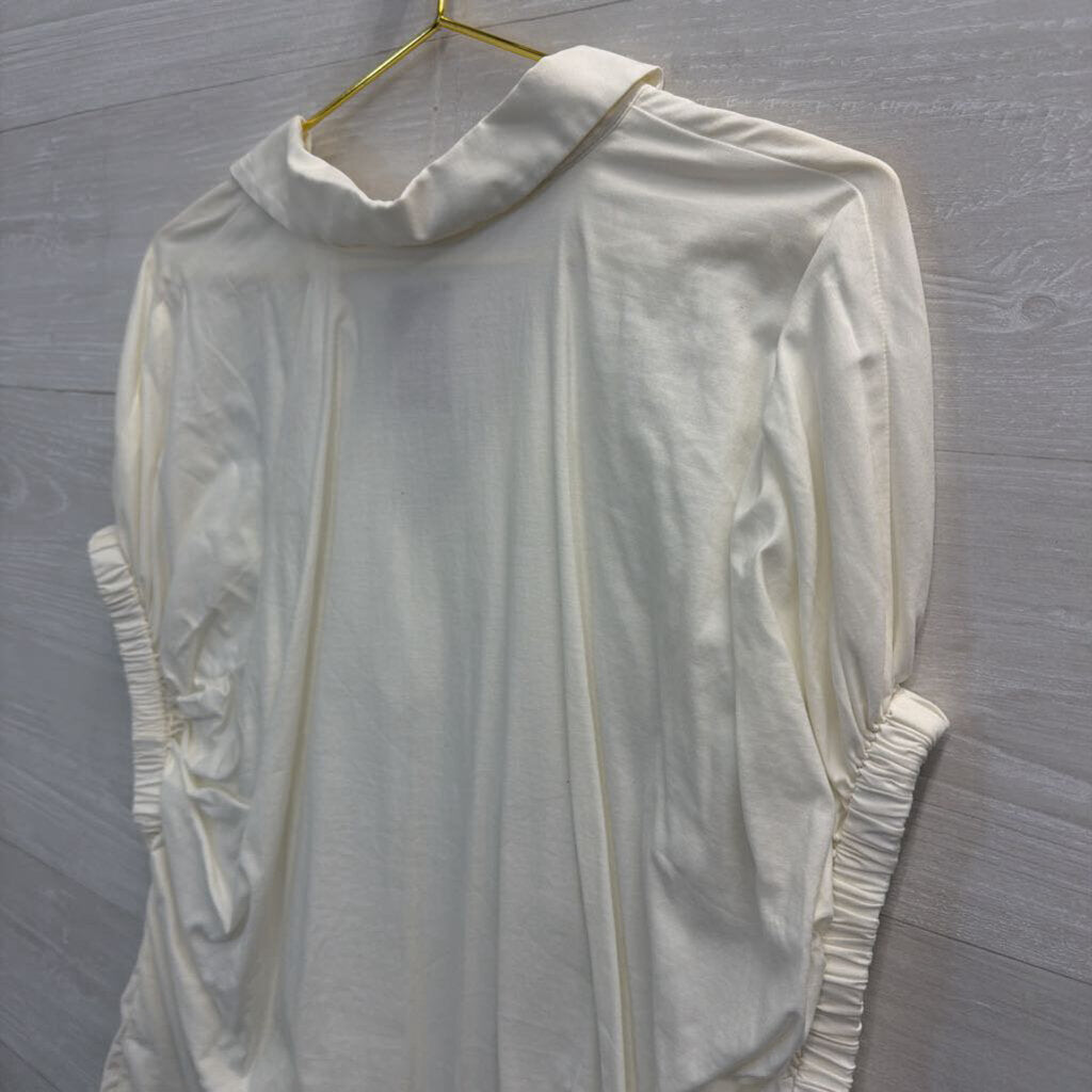 Reformation Ivory Collared V-Neck Ruched Sleeve Blouse Small