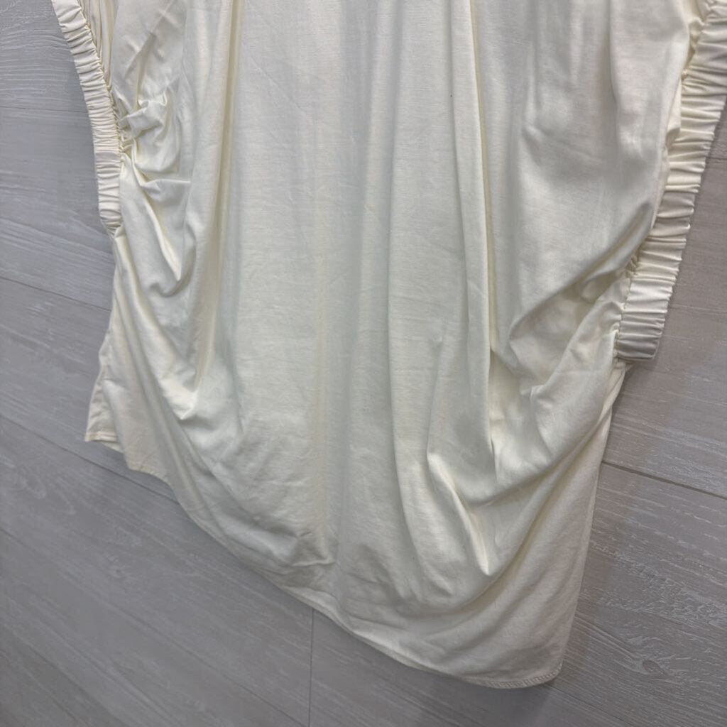Reformation Ivory Collared V-Neck Ruched Sleeve Blouse Small