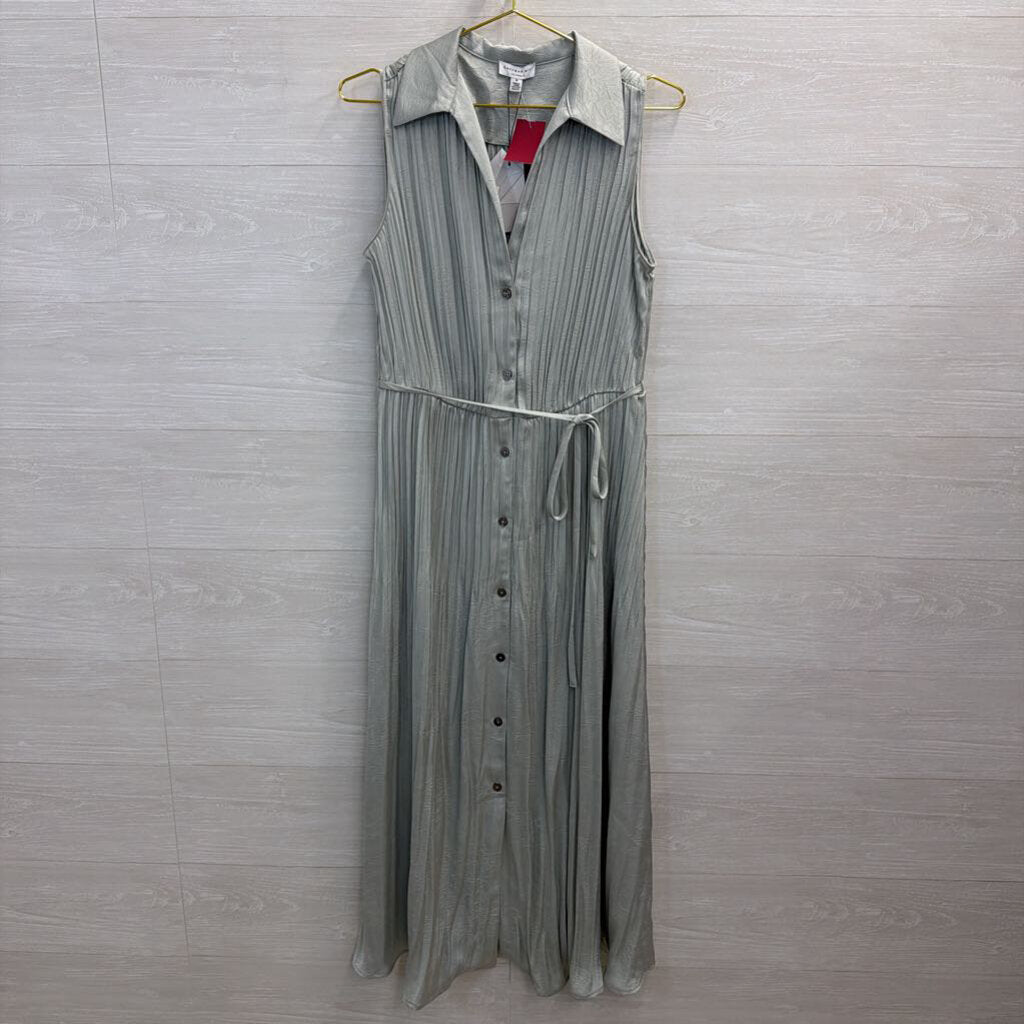 Current Air Silver Sage Pleated Midi Shirt Dress Medium