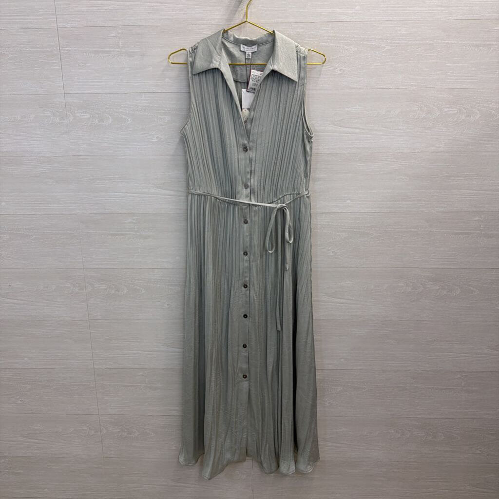 Current Air Silver Sage Pleated Midi Shirt Dress Medium