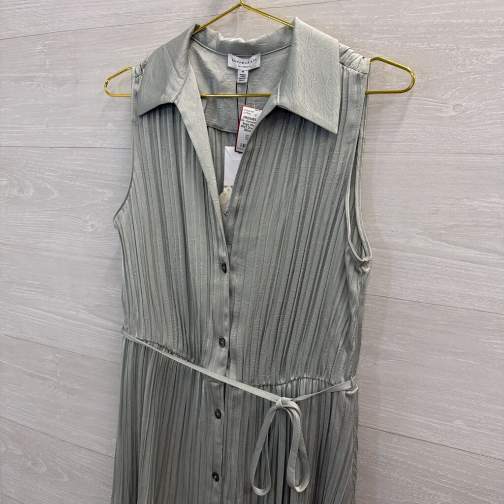 Current Air Silver Sage Pleated Midi Shirt Dress Medium
