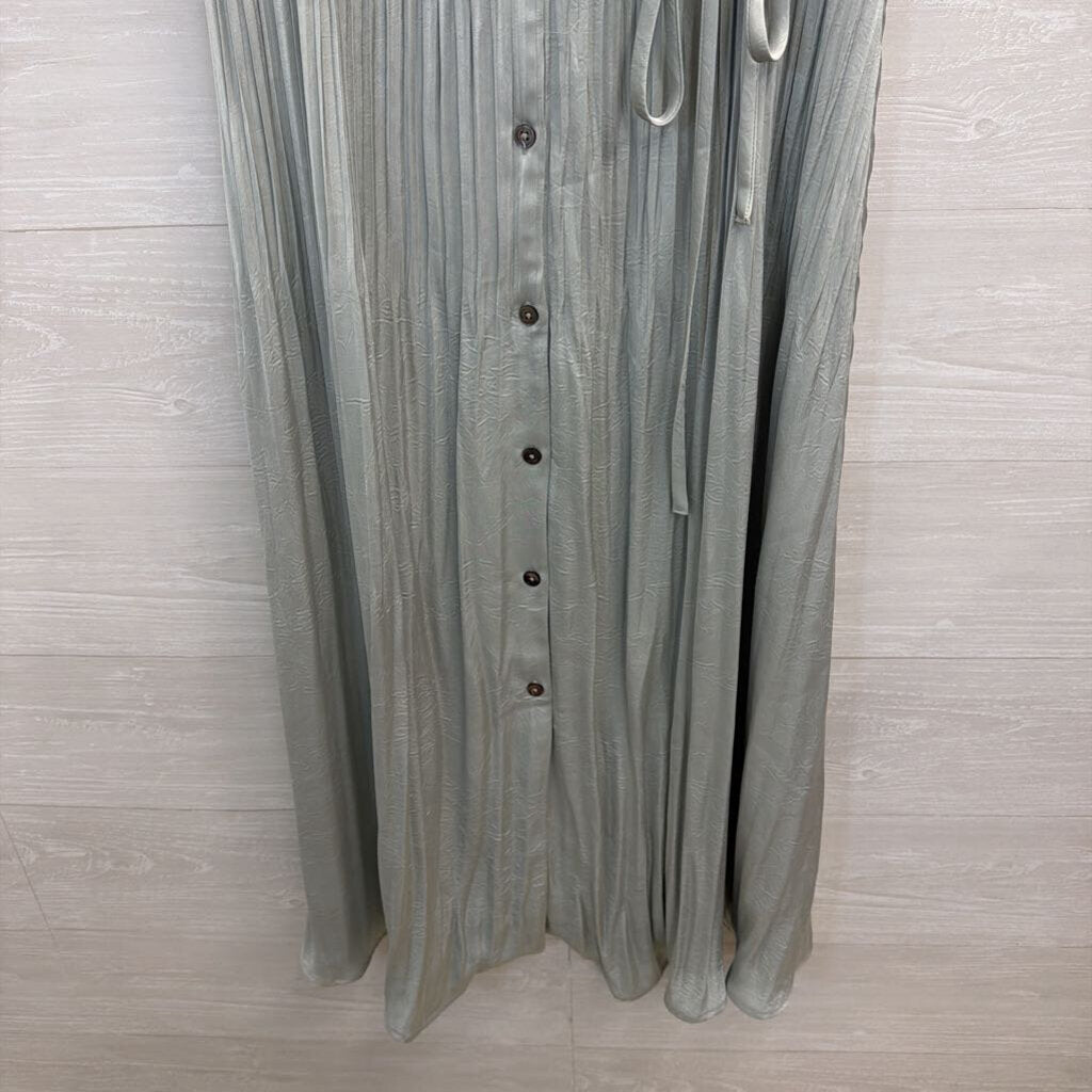 Current Air Silver Sage Pleated Midi Shirt Dress Medium