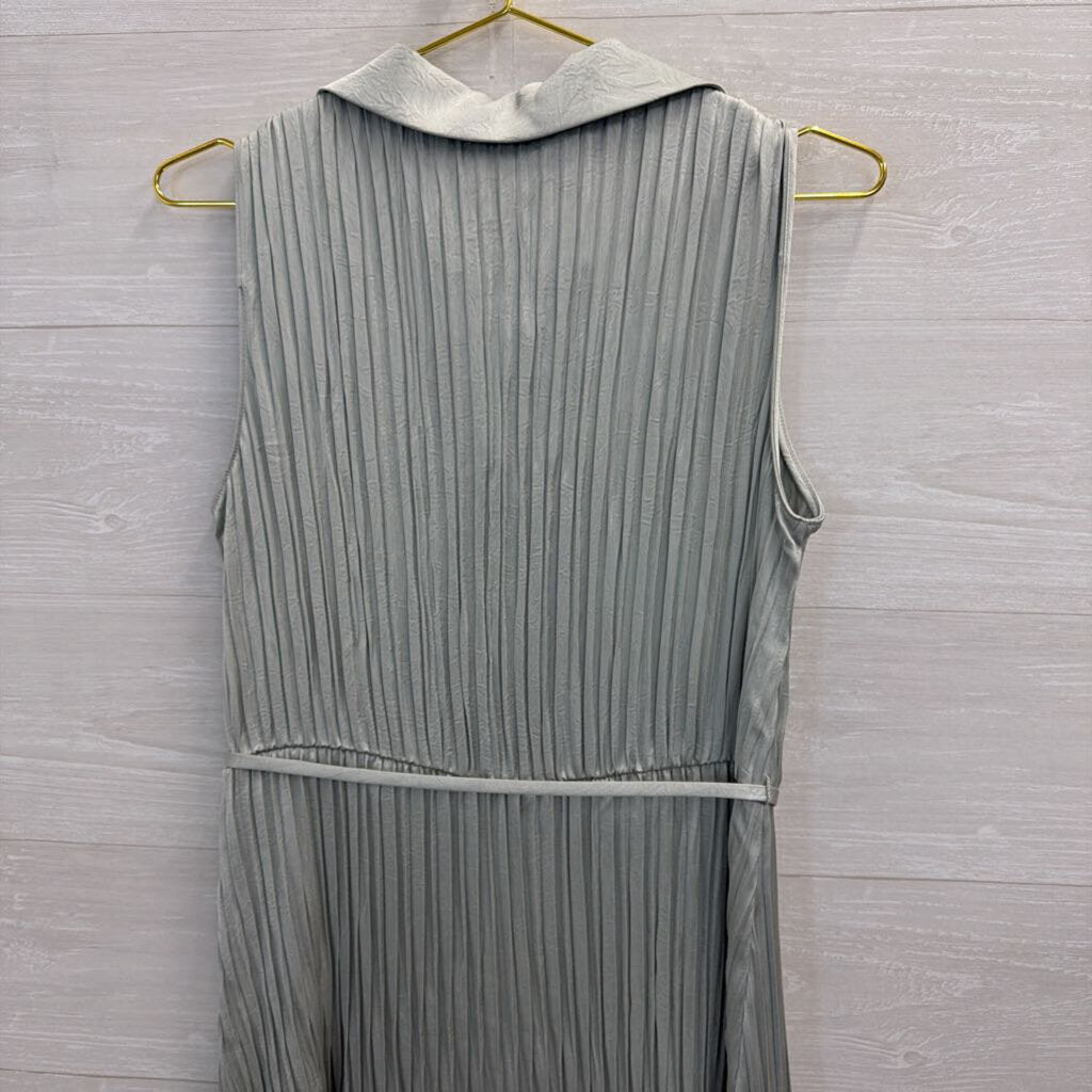Current Air Silver Sage Pleated Midi Shirt Dress Medium