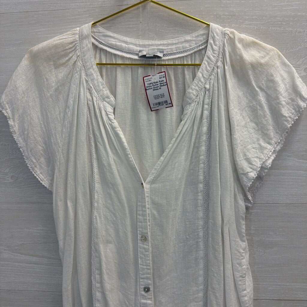 Rails White Flutter Sleeve Button Down Medium