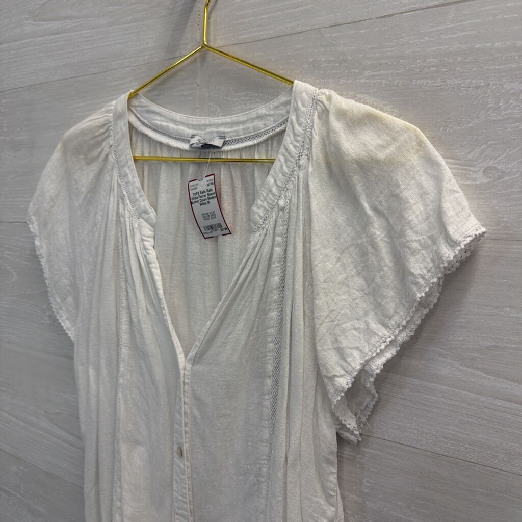 Rails White Flutter Sleeve Button Down Medium