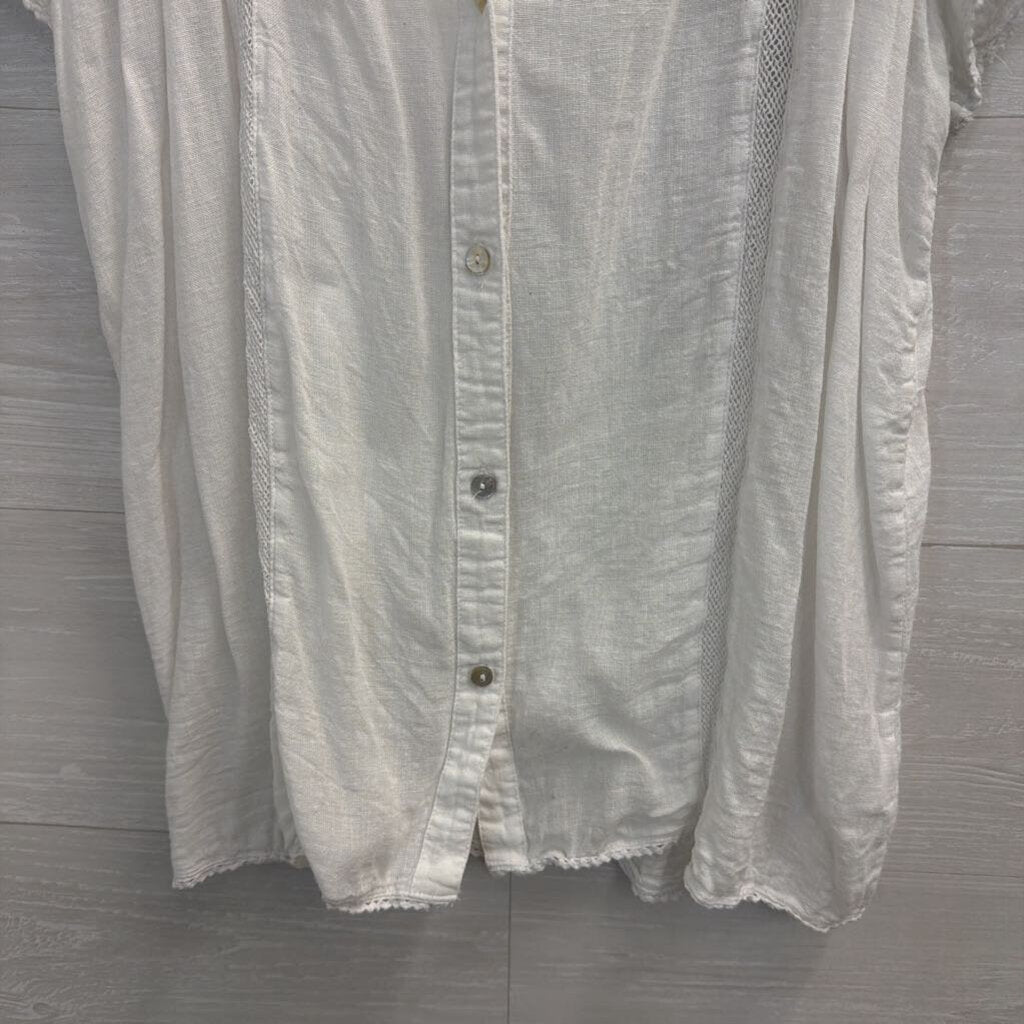 Rails White Flutter Sleeve Button Down Medium