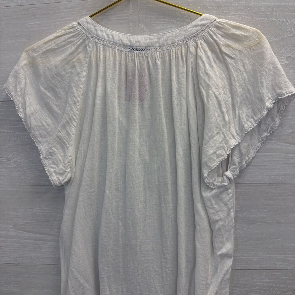 Rails White Flutter Sleeve Button Down Medium