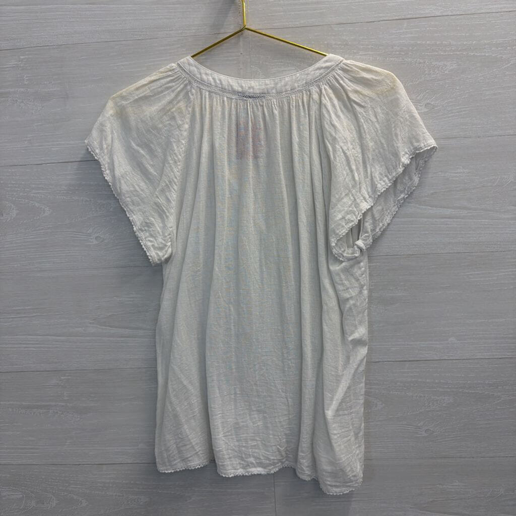 Rails White Flutter Sleeve Button Down Medium