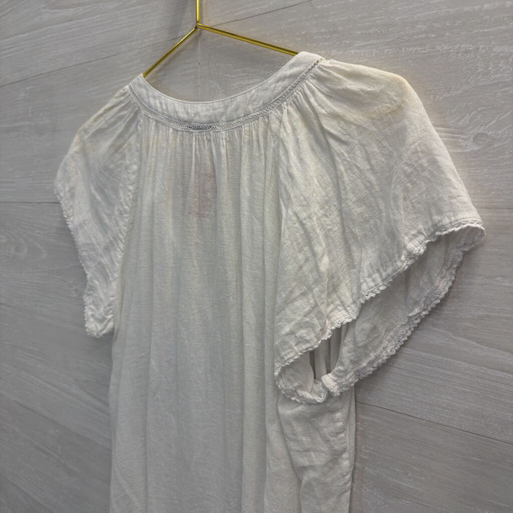 Rails White Flutter Sleeve Button Down Medium