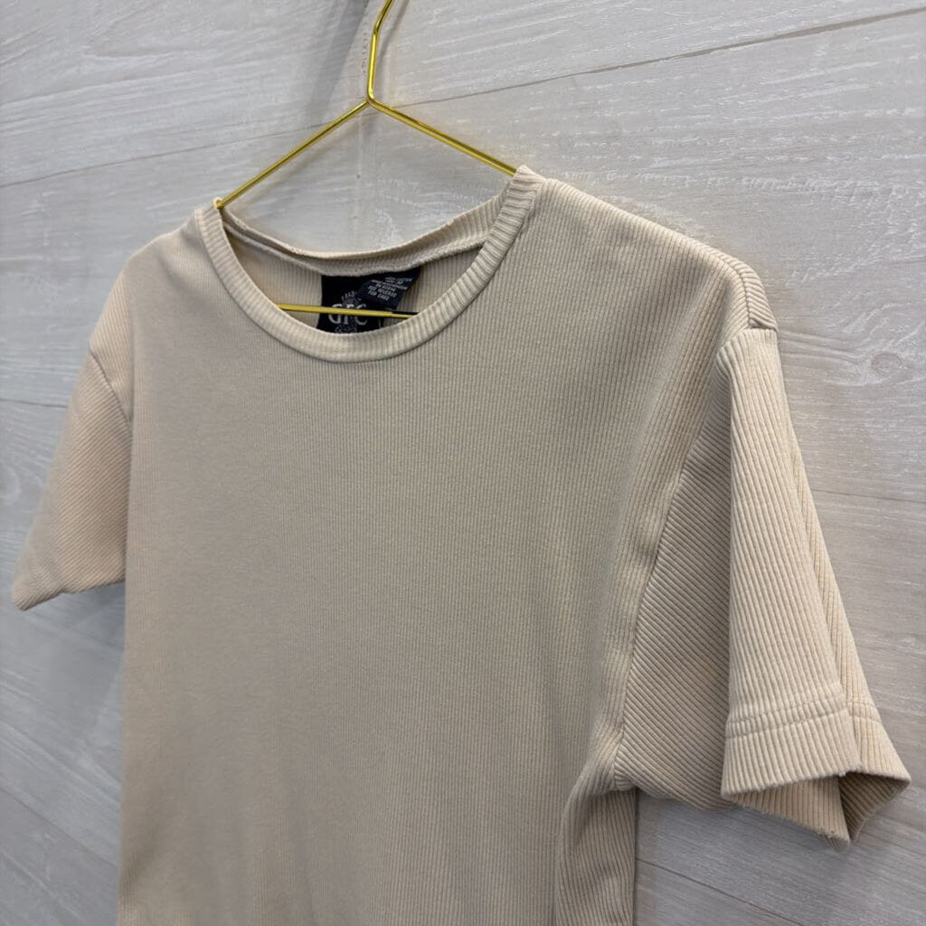GFC Vintage Beige Ribbed 100% Cotton Boxy Tee Medium