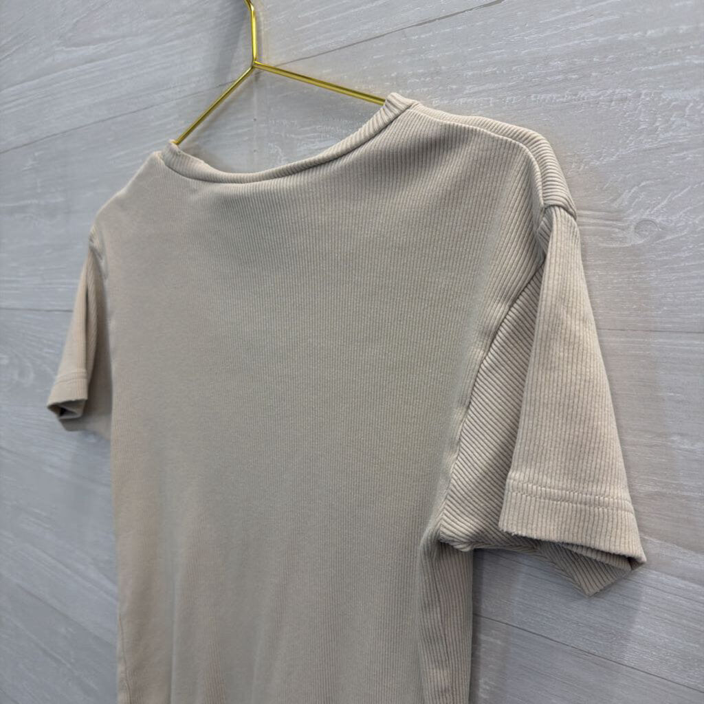GFC Vintage Beige Ribbed 100% Cotton Boxy Tee Medium