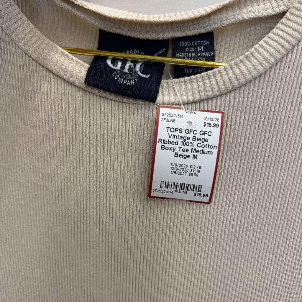 GFC Vintage Beige Ribbed 100% Cotton Boxy Tee Medium
