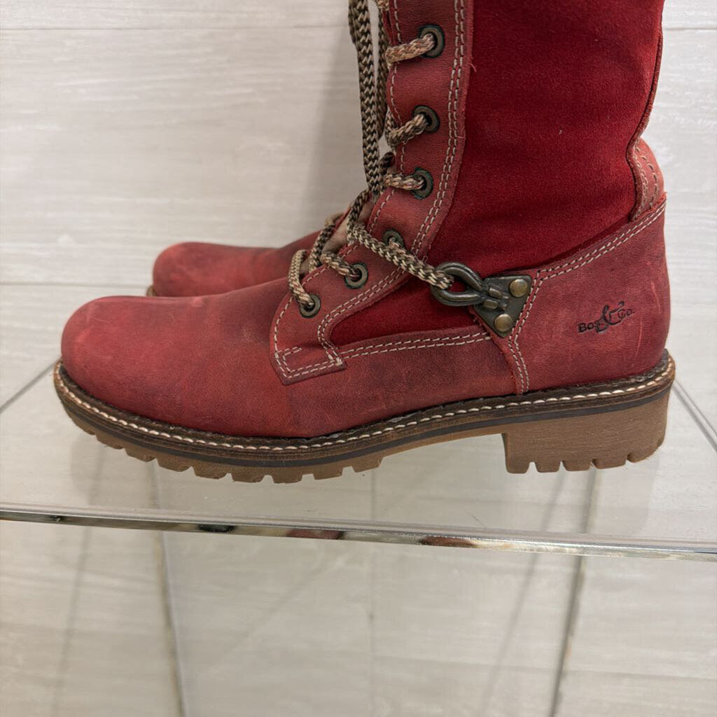 "Caird" Burgundy Knit Trim Lace Up Boots 40