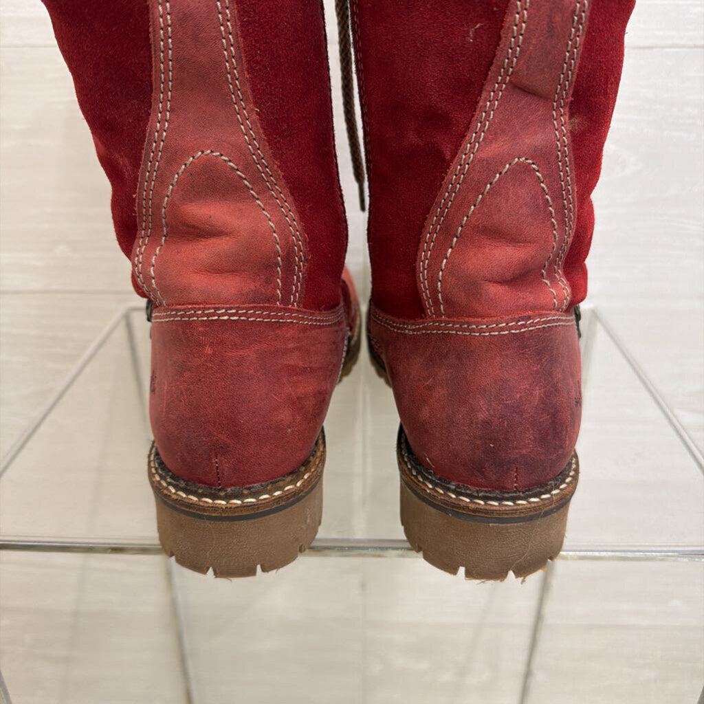 "Caird" Burgundy Knit Trim Lace Up Boots 40