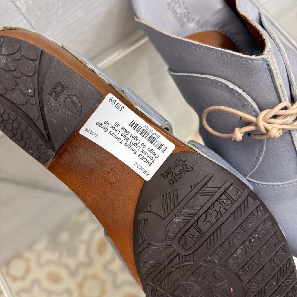 Sergio Tomani Light Blue Lace Up Clogs 40