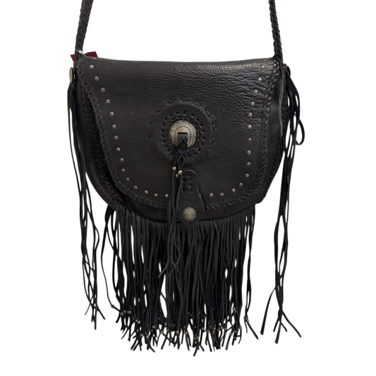 Black Leather Fringe Bag
