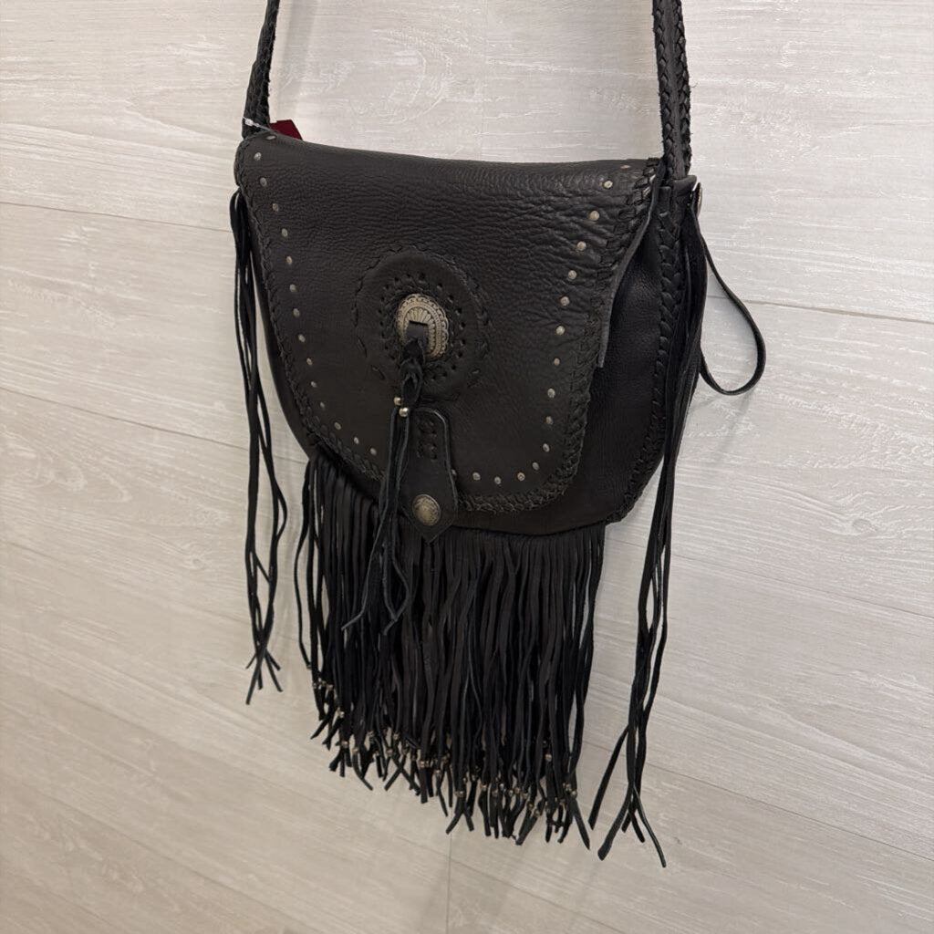 Black Leather Fringe Bag