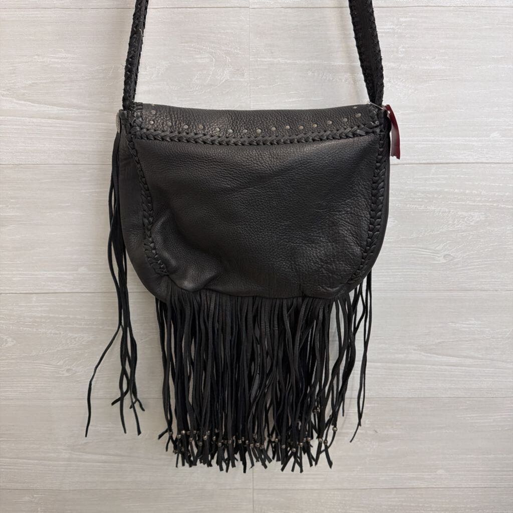 Black Leather Fringe Bag