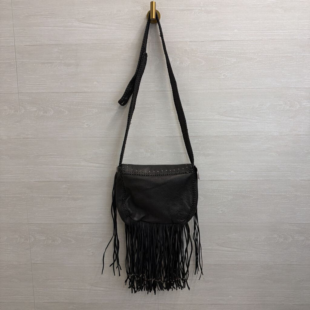 Black Leather Fringe Bag