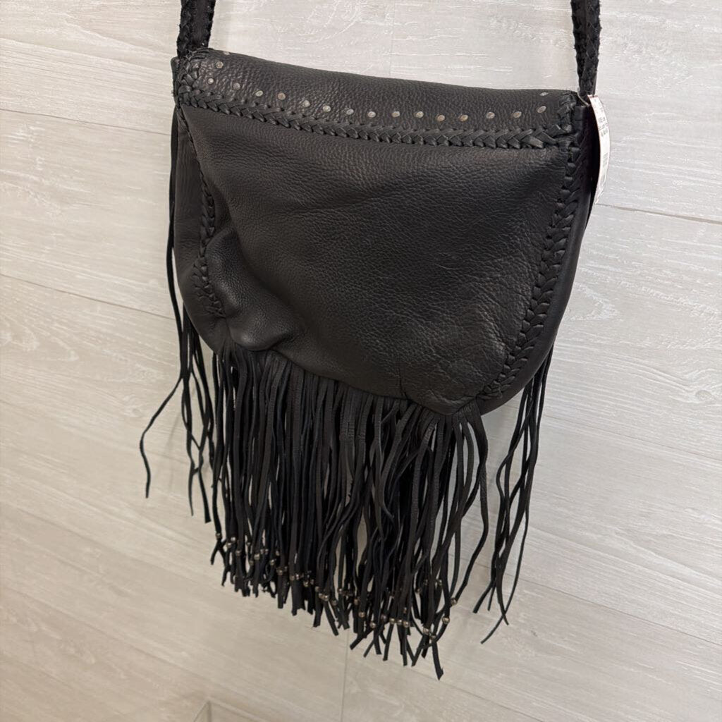 Black Leather Fringe Bag