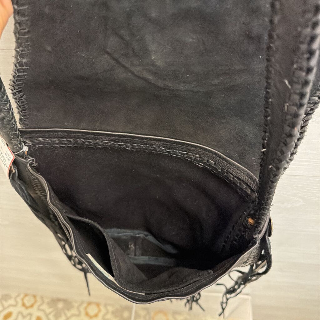 Black Leather Fringe Bag