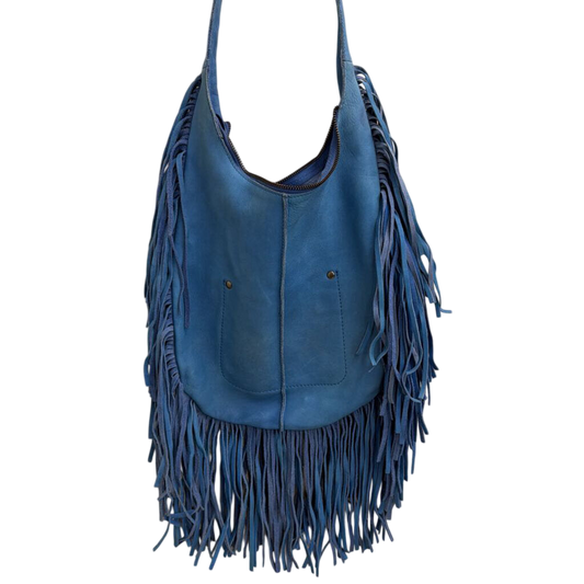 Blue Fringe Hobo Shoulder Bag